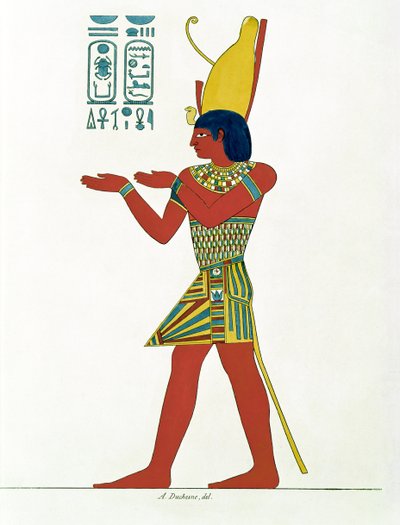 Nectanebo I wearing the double crown of Upper and Lower Egypt, from Monument de lEgypte et de la Nubie by Jean-Francois Champollion by A. Duchesne